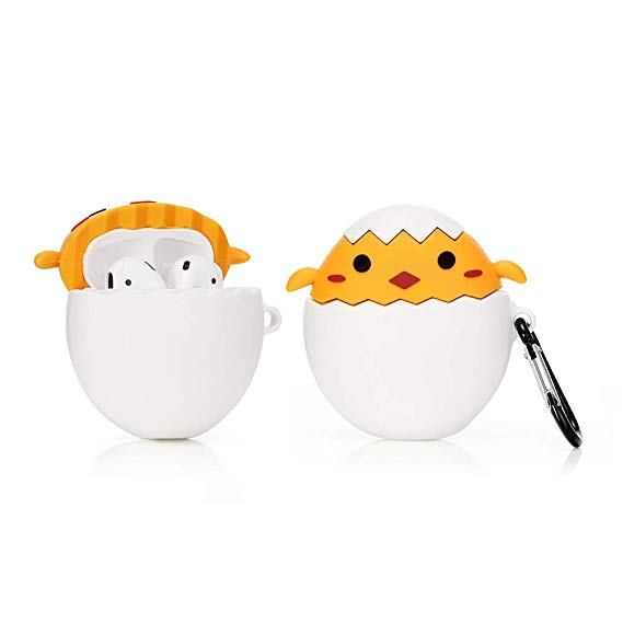 ZAHIUS Airpods Silicone Case Funny Cover Compatible for Apple Airpods 1&2 [Popular Ins Style][Best Gift for Girl Boy] (Eggshell Chick)