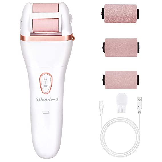 Wonder4 Electric Callus Remover Powerful Pedicure Tool Electric Pedicure Kit 3 in 1 Coarse Roller Heads Rechargeable Foot File for Dead, Hard Cracked Dry Skin Ideal Gift