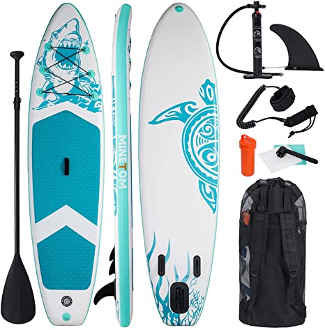 Minetom Inflatable Stand Up Paddle Board for All Skill with Premium SUP Accessories & Carry Bag, Wide Stance, Surf Control, Non-Slip Deck, Leash, Paddle and Hand Pump for Youth & Adult