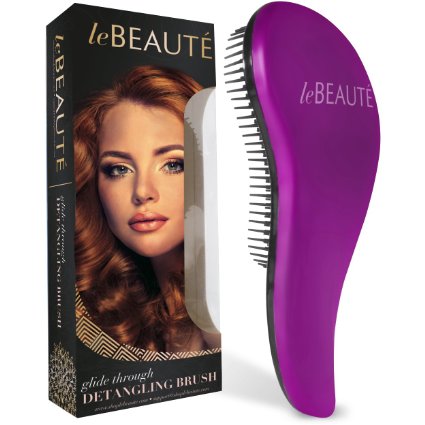 Le Beaute® Detangling Hair Brush - Best Professional Salon Quality Wet & Dry Brush For Tangles w/ No Pain - Great For Thick, Wavy, Curly, or Thin Hair on Women, Girls & Kids - Purple