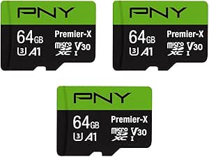 PNY 64GB Premier-X Class 10 U3 V30 microSDXC Flash Memory Card 3-Pack - 100MB/s, Class 10, U3, V30, A1, 4K UHD, Full HD, UHS-I, micro SD