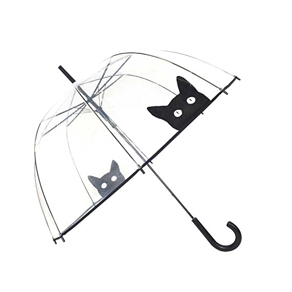 SMATI Stick Umbrella dome transparent (The Enhanced Edition Cat and Dog) - Auto Open - for Women and Kids