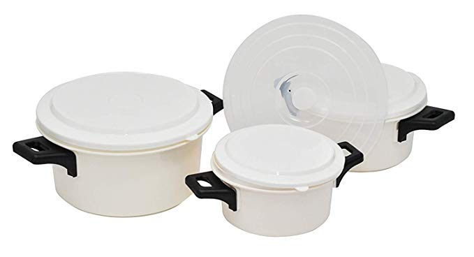 7 Piece Microwave Cooking Pot Set with Handles | 3 Pots, 3 Lids and 1 Universal Vented Lid - by Home-X