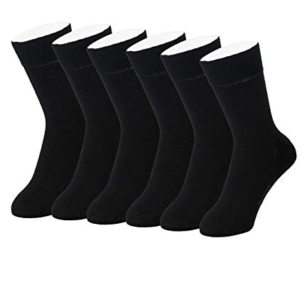 Feetalk 98% Cotton 6 Pack Lightweight Solid Dress Crew Socks for Business and Casual Occations,Men's and Women's Socks