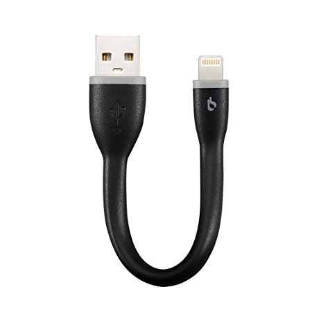 BigBlue 0.5ft Silicon Lightning to USB Cable Flexible Mini Apple Mfi Certified Charging Lead Sync Data Cord for iPhone, iPad, iPod and more, in Black