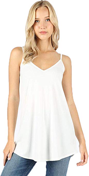 Women Front and Back Reversible Round hollowout v Neck Lightweight Loose Flare Swing fit Camisole Tank top