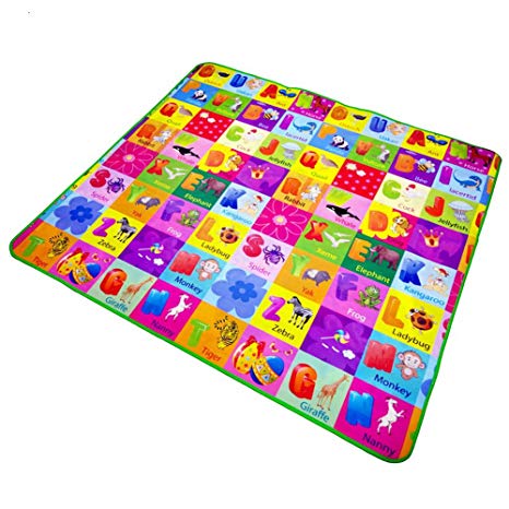 Portable 2 Side Kids Toddler Play Crawl Rug, Indoor Outdoor Baby Educational Game Mat Soft Foam Blanket Carpet(1.21.8m,Random)