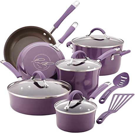 Rachael Ray Cucina Hard Enamel Nonstick 12-Piece Cookware Set, Lavender Purple