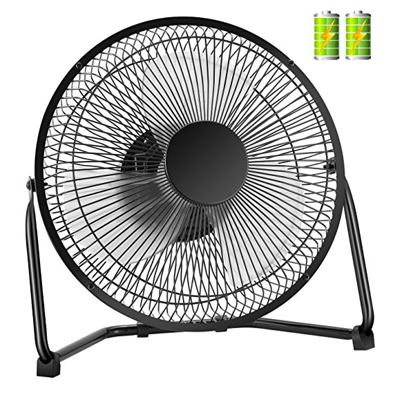 COMLIFE Biggest Rechargeable Metal Desk Fan, Battery Operated or USB Powered Table Fan with 2pcs 2200mAh Batteries, 2 Speeds and High Performance Airflow, Quiet USB Fan for Home, Office and School