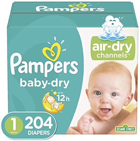 Diapers Size 1, 204 Count - Pampers Baby Dry Disposable Baby Diapers, Enormous Pack