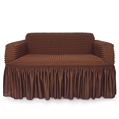 1Piece Stretchable Easy Fit Sofa Cover Durable Furniture Slipcover in Country Style Made of Machine Machine Washable and Quick-Drying Fabric for 2seat sofa and couch(Loveseat,Chocolate Brown) by STARS