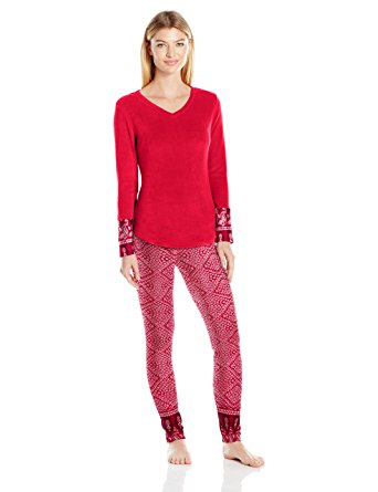 Lucky Brand Women's Microfleece V-Neck Two-Piece Pajama Set