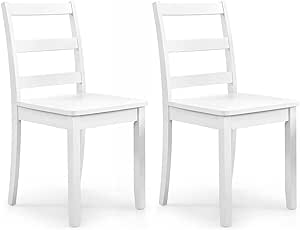 Giantex Wood Dining Chairs Set of 2 White - Wooden Armless Kitchen Chairs with Solid Rubber Wood Legs, Non-Slip Foot Pads, Max Load 400 Lbs, Farmhouse Style High Ladder Back Dining Room Chairs