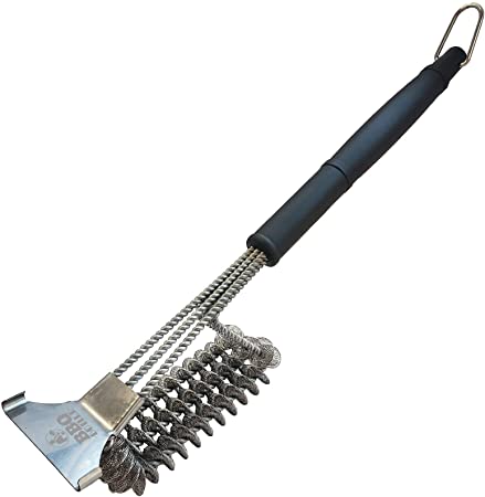 BBQ Butler Bristle Free Grill Brush - 360 Degree Grate Scraper - Safe BBQ Cleaning Grill Brush - Stainless Steel - Grilling Accessories - Gas - Charcoal - Porcelain - Ceramic - BBQ Cleaner