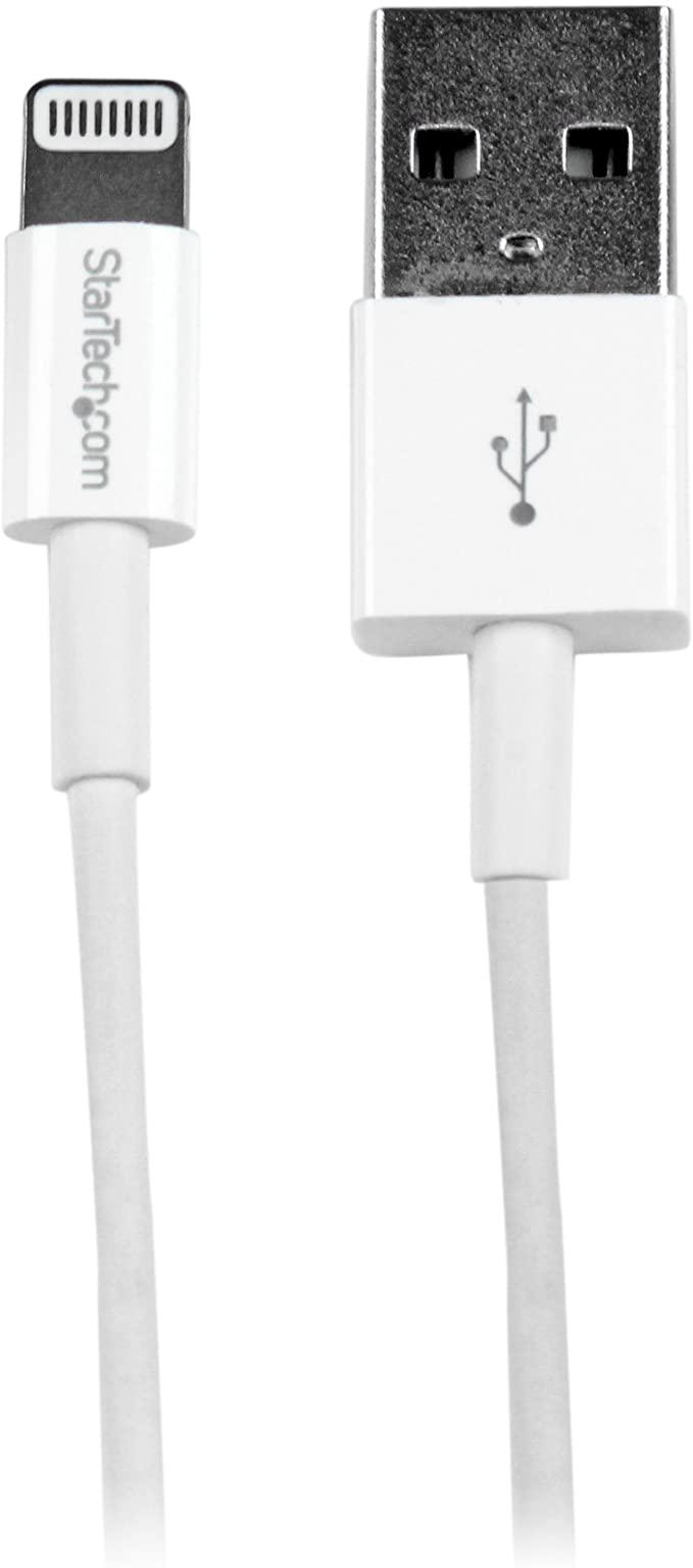 StarTech.com 1m 3ft White Apple 8-pin Slim Lightning to USB Cable for iPhone iPod iPad - Thin Apple Lightning to USB Charger/Sync Cable (USBLT1MWS)