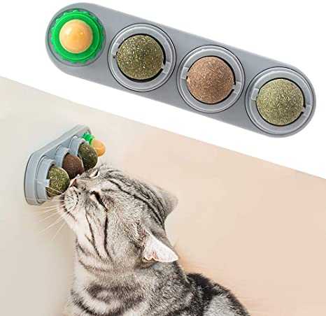 Potaroma 4 Catnip Silvervine Balls, Edible Kitty Toys for Cats Lick, Safe Healthy Matatabi Kitten Chew Toys, Teeth Cleaning Dental Cat Toy, Cat Mint Wall Treats