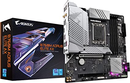 GIGABYTE B760M AORUS Elite AX (LGA 1700/ Intel/ B760/ M-ATX/ DDR5/ Dual M.2/ PCIe 4.0/ USB 3.2 Gen2X2 Type-C/Intel Wi-Fi 6E/ 2.5GbE LAN/Q-Flash Plus/PCIe EZ-Latch/Gaming Motherboard)