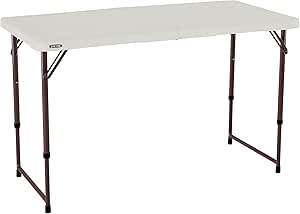 Lifetime 4432 4-Foot Fold-in-Half Adjustable Folding Table with 48-by-24-Inch Molded Top, Almond