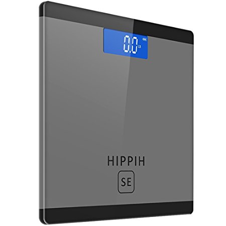 Hippih Digital Body Weight Bathroom Scale with Step-On Technology 400 Pounds, Tempered Glass, Digital Weight Scale Backlit LCD Display D-014SE