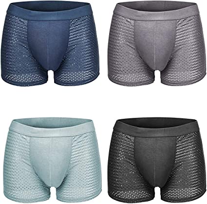 Pulchram 4 Pack Soft Men Underwear Trunks, Mesh Breathable Seamless Men's Boxer Shorts Silk Boxer Briefs