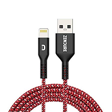 Zendure Supercord MFI Certified Cable, 6ft 200cm 2m Durable Nylon Braided Phone Charger Cable Compatible with iPhone Xs Max, Xs, XR, X, 8, iPad and More - 2M, Red