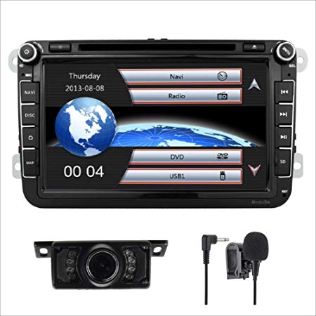 Car Stereo HD 8 Inch Double 2 Din GPS Navigation DVD auto Audio Video for VW Golf Passat Tiguan Polo Jetta Skoda Seat EOS US Map Camera Mic Capacitive Screen (VW 8inch)