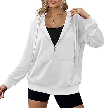 Zeagoo Women's Lightweight Hoodies Full Zip Up Oversized Sweatshirts with Pockets Long Sleeve Thin Casual Hooded Jackets