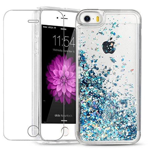 iPhone 5/5S/SE Case, Caka iPhone SE Glitter Case Luxury Fashion Bling Flowing Liquid Floating Sparkle Glitter TPU Bumper Case for iPhone 5/5S/SE - (Blue)