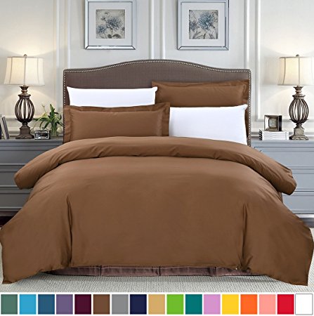 SUSYBAO 100% Cotton 2 Pieces Duvet Cover Set Twin/Single Size 1 Duvet Cover 1 Pillow Sham Chocolate Brown Luxury Quality Soft Breathable Comfortable Fade Stain Resistant Solid Bedding with Zipper Ties
