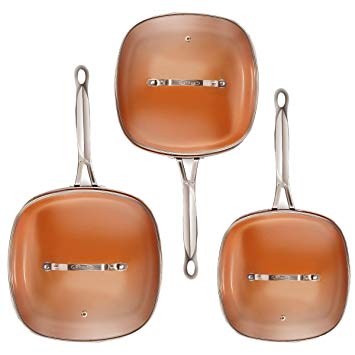 Gotham Steel 2138 Nonstick Copper Square Shallow Pan with Lids 6 Piece Cookware Set – As Seen on TV by Chef Daniel Green