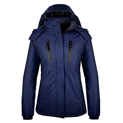 OutdoorMaster Women's Ski Jacket Basic - Winter Jacket with Elastic Powder Skirt & Removable Hood, Waterproof & Windproof