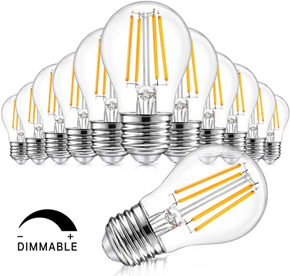 12-Pack Dimmable Globe A15 LED Bulbs 60W Equivalent, 6W Vintage E26 Edison Bulb 2700K Warm White, AC 120V, Great for Ceiling Fan, Bathroom Vanity Fixtures