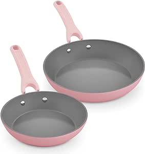 DASH Dream Green Ceramic Frying Pan Set of 2, 9.5" & 11" Fry Pans, Pink - Recycled Aluminum and Ceramic, Nonstick Cookware Set, Oven Safe and Compatible with All Cooktops