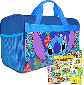 Lilo and Stitch Duffle Bag Set for Kids - 4 Pc Bundle with Stitch Luggage Carry On Suitcase Bag, Lilo and Stitch Stickers, Tattoos, and More | Stitch Travel Activity Set