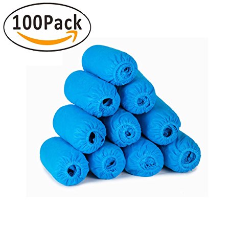 100 Packs Blue Disposable Overshoes For Shoes & Boots To Protect Carpets & Floors One Size Fits Most Fits up to Size 10.5