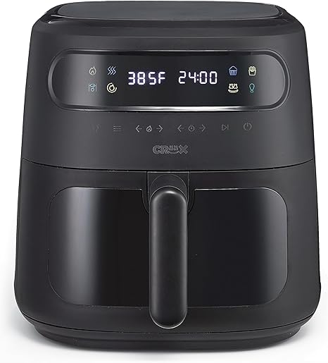 CRUX x Marshmello 8.0 QT Digital Air Fryer with TurboCrisp Technology, Touch Screen Temperature Control, Timer and Auto Shut-off, Fully Programmable, Silicone Liner Included, Black