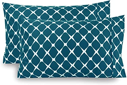 Elegant Comfort Luxury Ultra-Soft 2-Piece Pillowcase Set 1500 Thread Count Egyptian Quality Microfiber Double Brushed-100% Hypoallergenic-Wrinkle Resistant, King Size, Bloomingdale Pattern Teal