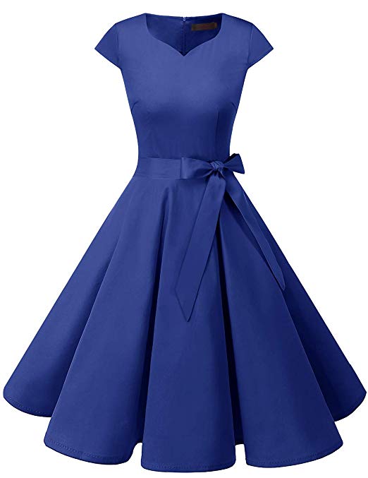 DRESSTELLS Retro 1950s Cocktail Dresses Vintage Swing Dress with Cap-Sleeves