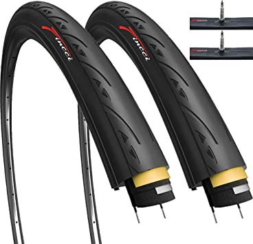 Fincci Set Pair 700 x 23c Tyres 60TPI with 1mm Antipuncture Protection with Presta Valve Inner Tubes 60mm for Cycle Race Road Racing Touring Bicycle Bike (Pack of 2)