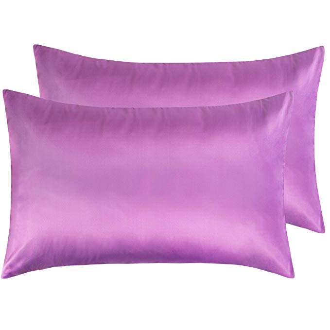 NTBAY Silky Satin Queen Pillowcases Set of 2, Super Soft and Luxury, Hidden Zipper Design, Purple, Queen Size