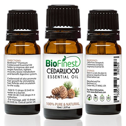 BioFinest Cedarwood Oil - 100% Pure Cedarwood Essential Oil - Promote Hair Growth & Boost Metabolism - Premium Quality - Therapeutic Grade - Best For Aromatherapy - FREE E-Book (10ml)