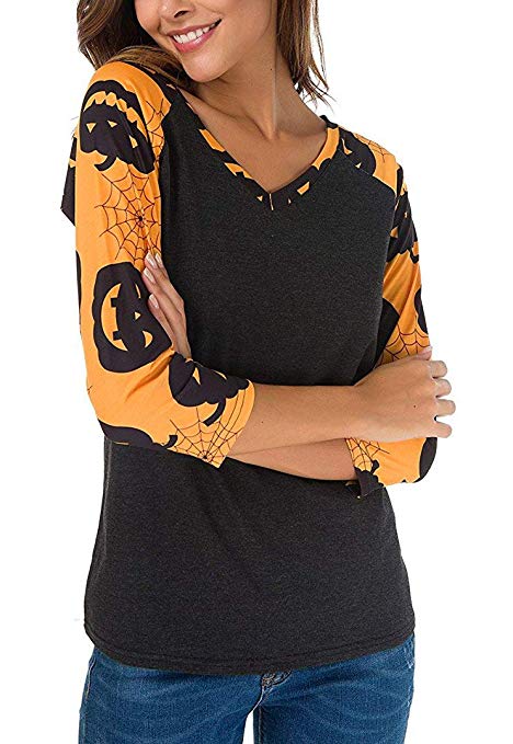 Roshop Women's Long Sleeve V Neck Loose Shirt Floral Printed Raglan Top Shirt
