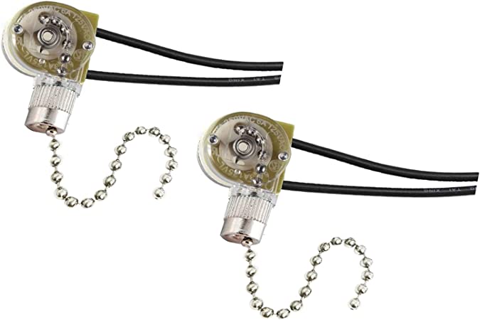 Pull Chain Switch, ZE-109 Ceiling Fan Light Switch, On-Off Speed with Pull Chain Compatible with Ceiling Light Fans, Lamps and Wall Lights. (2 Pack Nickel)