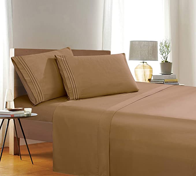 1500 Thread Count Wrinkle & Fade Resistant Egyptian Quality 4-Piece Bed Sheet Set Ultra Soft Luxurious Bed Sheet Set Includes Flat Sheet, Fitted Sheet and 2 Pillowcases