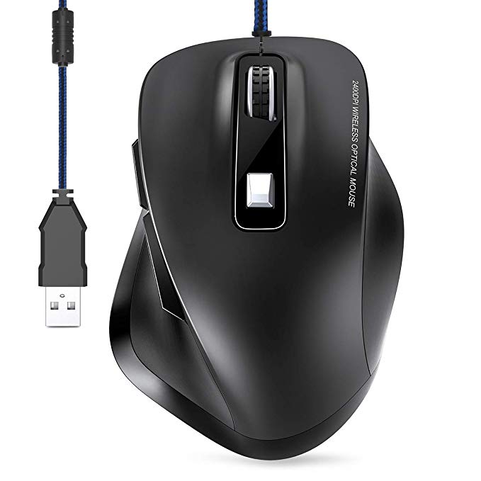 Mouse, TedGem Wired Mouse Ergonomic Mouse Wired Computer Mouse USB High Performance Mouse for Laptop Wired 6 Buttons, upto 3200DPI, 1.5 m Braided Wire For Windows 7/8/10 / XP, Vista, Linux and Mac