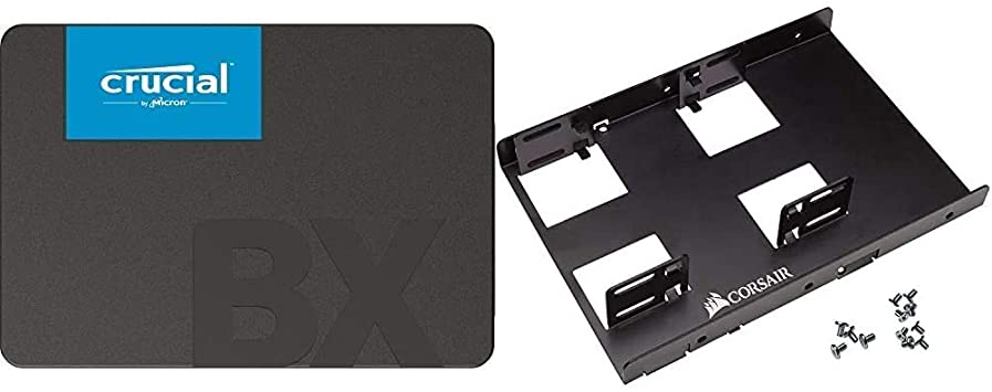 Crucial BX500 1TB 3D NAND SATA 2.5-Inch Internal SSD - CT1000BX500SSD1 Bundle with Corsair Dual SSD Mounting Bracket 3.5" CSSD-BRKT2,Black