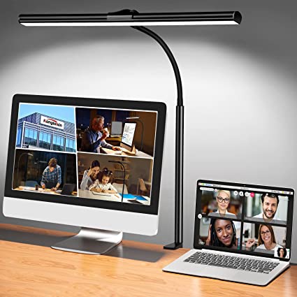 Kangtaixin LED Desk Lamp with Clamp - Eye Care Office Dimmable Table Light 5 Brightness Levels & 5 Color Modes Adjustable USB Study Lamps for Reading,Craft,Work