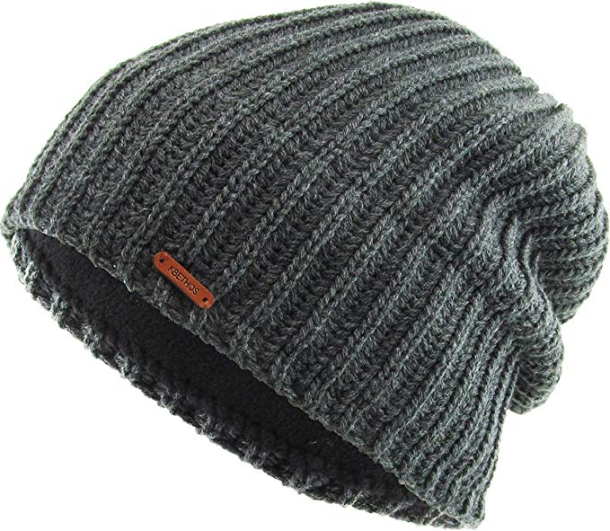 Super Warm Slouchy Fleeced Long Beanie Warm Fur Lined Winter Knit Hat Thick Skull Cap