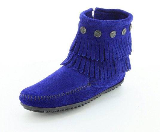 Minnetonka Women's Double Fringe Boot,Blue,6 M