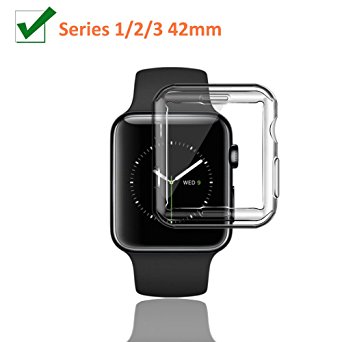 Apple Watch Case 42mm, Apple Watch Screen Protector, Full Coverage TPU iWatch Case, Scratch Proof iWatch Screen Protector for Apple Watch 42mm Series 1/2/3